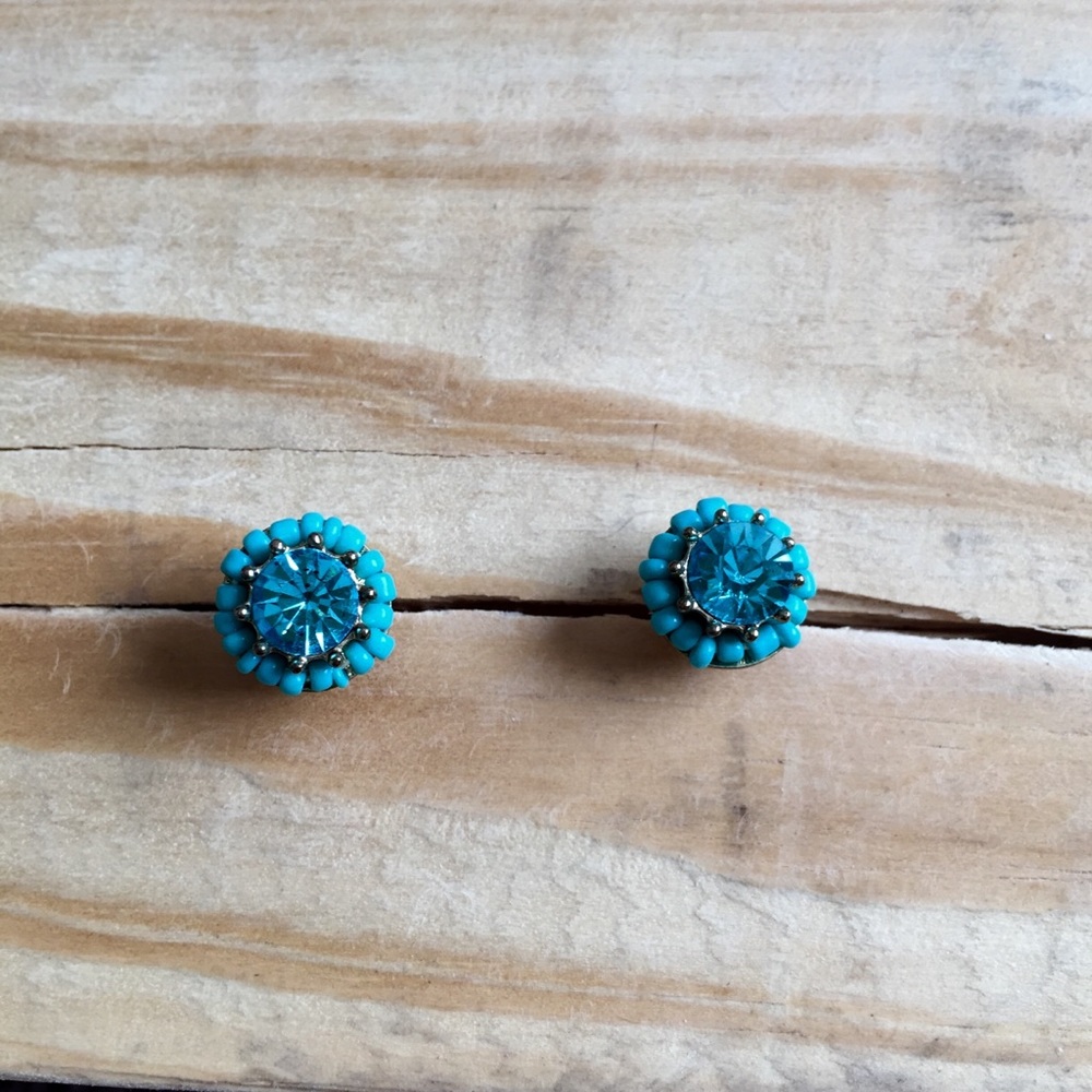 Anthropologie Blue Beaded Stud Earrings